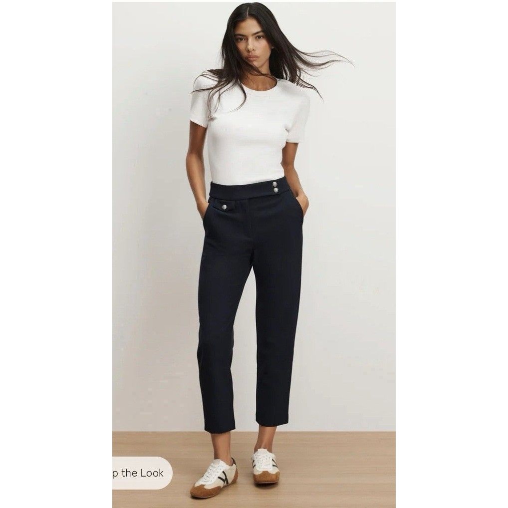 Veronica Beard Renzo Crest Button Pant Navy Silver Button Size 18